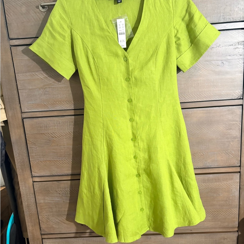 J. Crew Lime Green Linen Button-Front Mini Dress